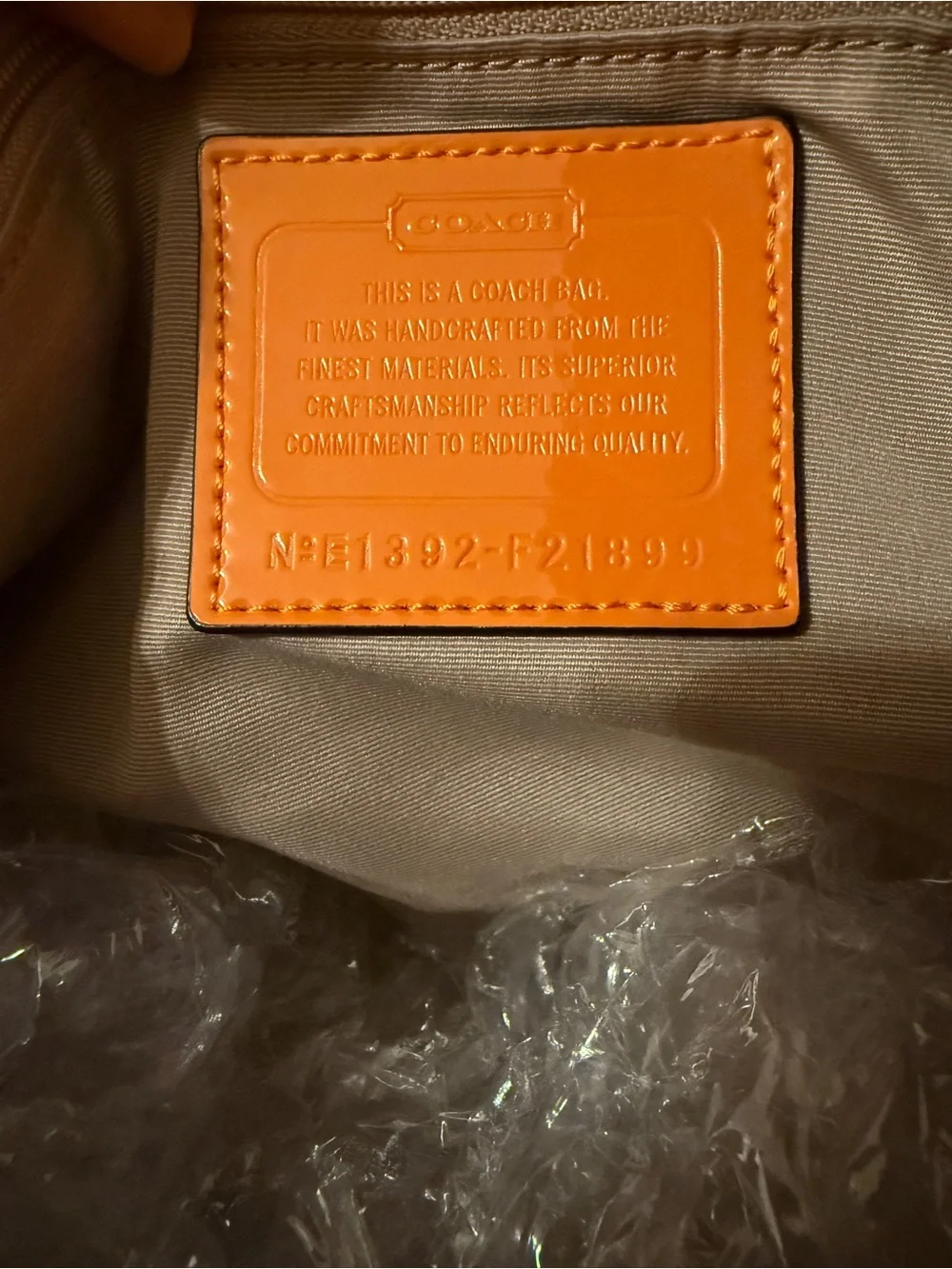 NWT Coach Signature Stripe Pocket Tote in Khaki and Orange Spice - Picture 8 of 9
